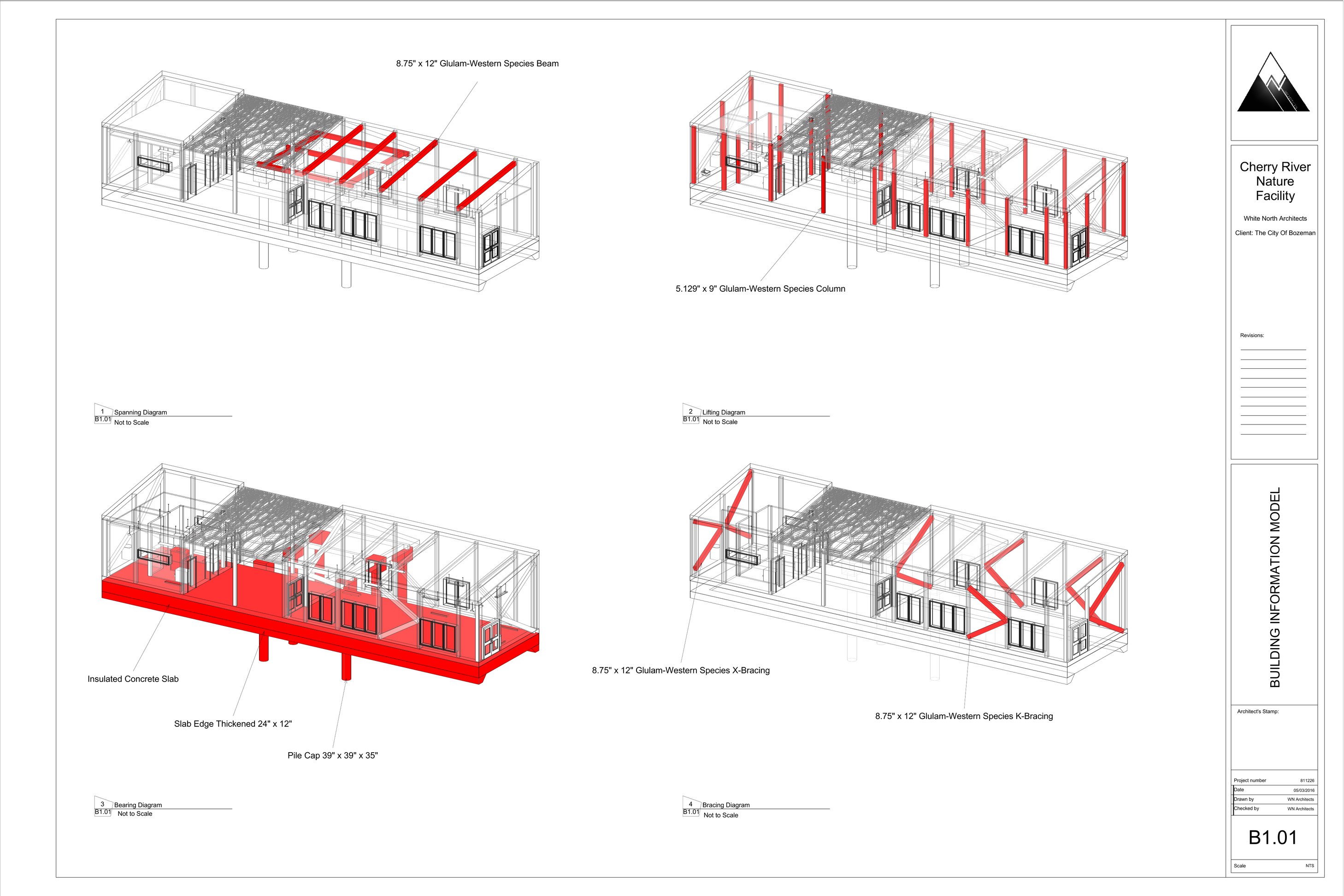 Building information model: structural systems and framing diagrams, sheet B1.01