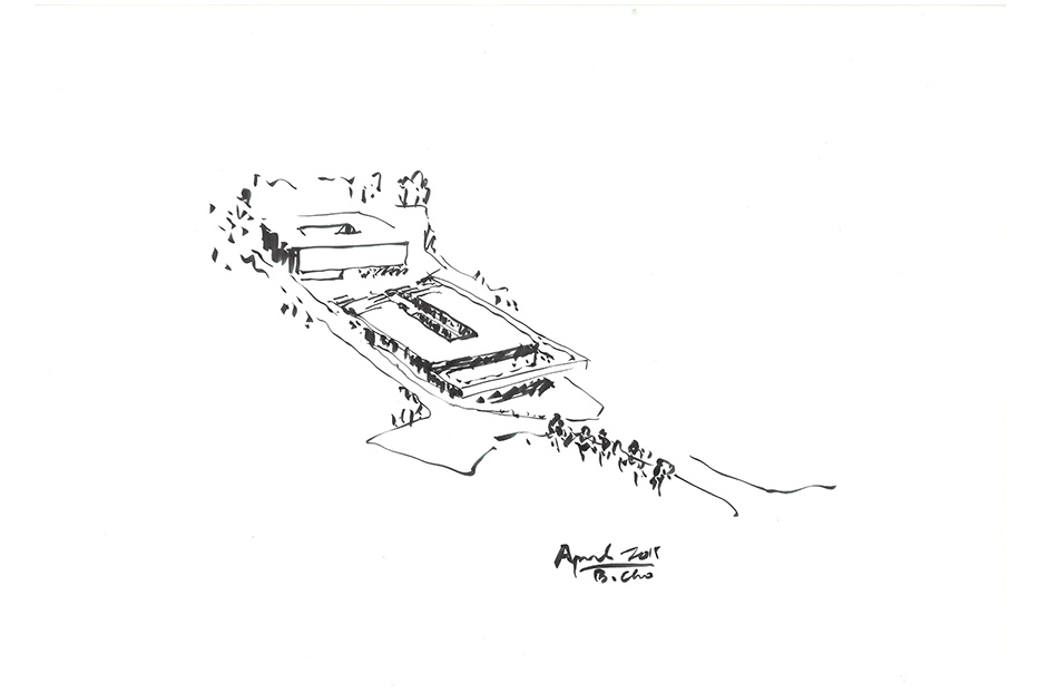 Ink sketch of the building by B. Cho, April 2018