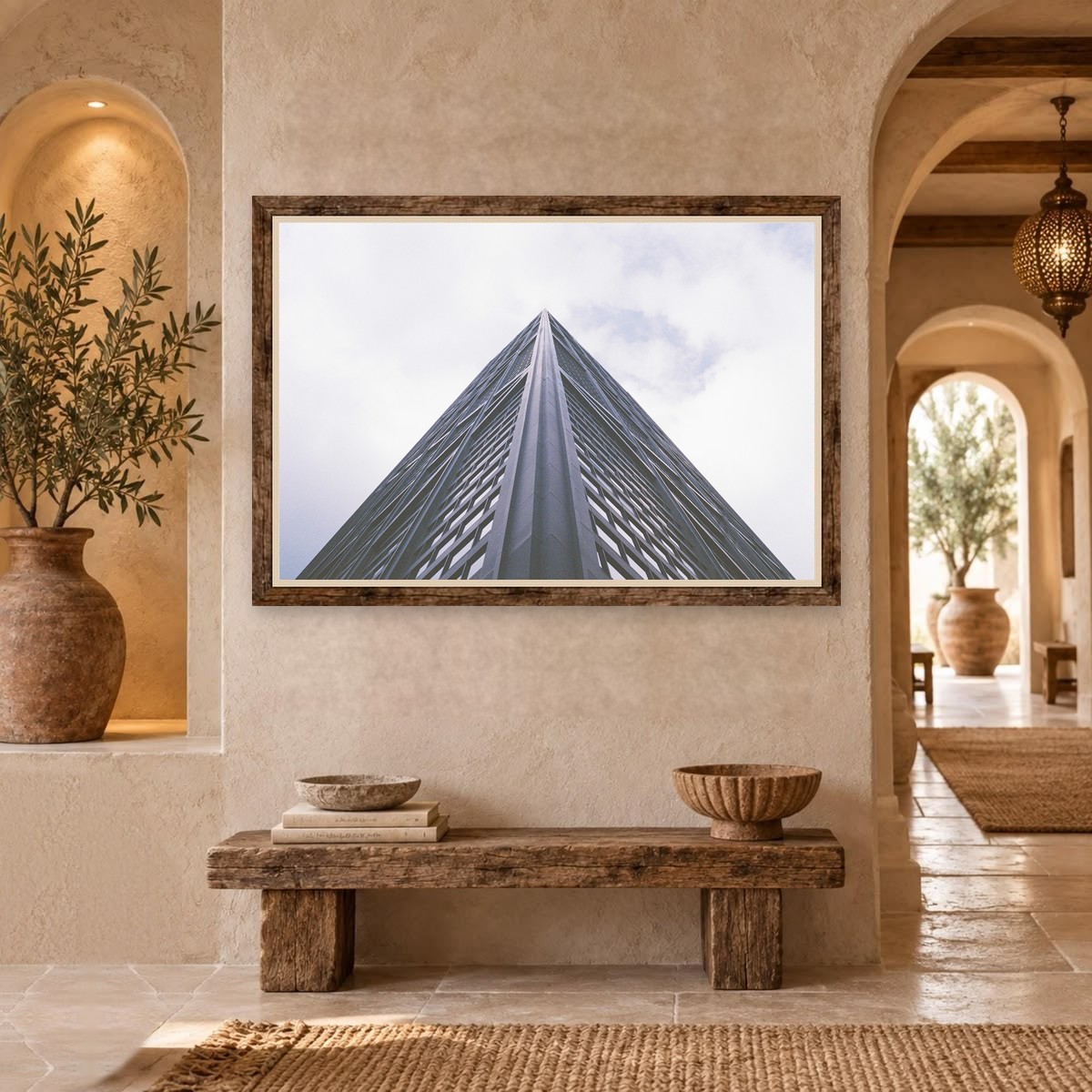 Corner of a tower seen from below